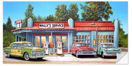 Selvklebende plakat Wally’s Service and Vintage Cars