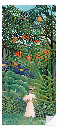 Dørtapet Woman Walking in an Exotic Forest