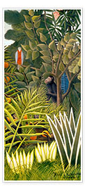 Plakat na drzwi  Egzotyczny krajobraz z małpami i papugą - Henri Rousseau
