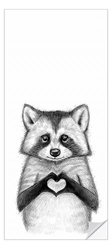 Door sticker Raccoon with heart
