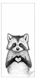 Door sticker Raccoon with heart - Nikita Korenkov