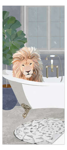 Sticker pour porte Leo takes a Bath