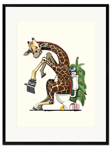 Innrammet kunsttrykk Giraffe Using the Toilet