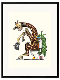 Innrammet kunsttrykk Giraffe Using the Toilet