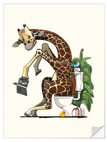 Sticker mural Giraffe Using the Toilet