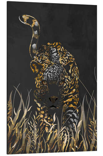 Aluminium print Gold Jaguar in the Black Grass