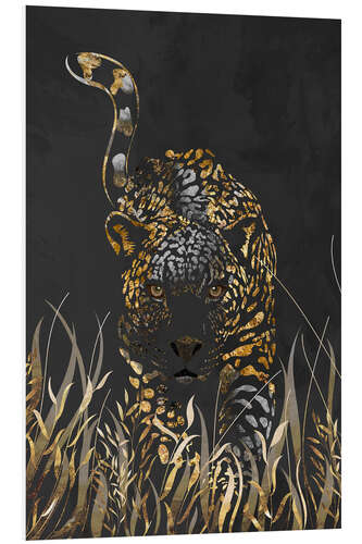 Tableau en PVC Gold Jaguar in the Black Grass