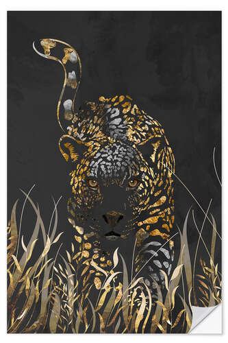 Sticker mural Gold Jaguar in the Black Grass