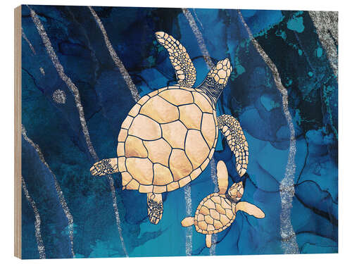 Tableau en bois Golden Turtles I