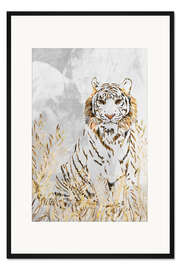 Gerahmter Kunstdruck Tiger im goldenen Gras