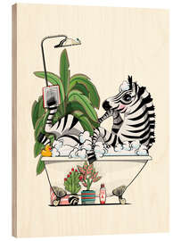 Holzbild Zebra liest in der Badewanne