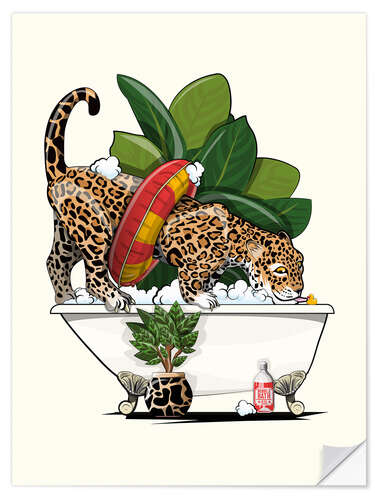 Wandsticker Jaguar mit Schwimmring im Badezimmer