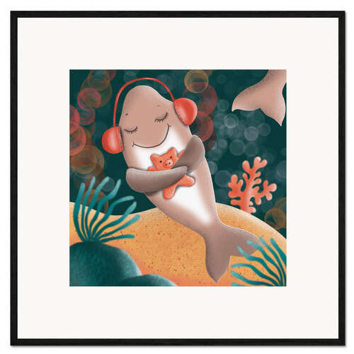 Framed art print Little Whale With Cuddly Toy