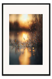 Gerahmter Kunstdruck Sonnenuntergang am See