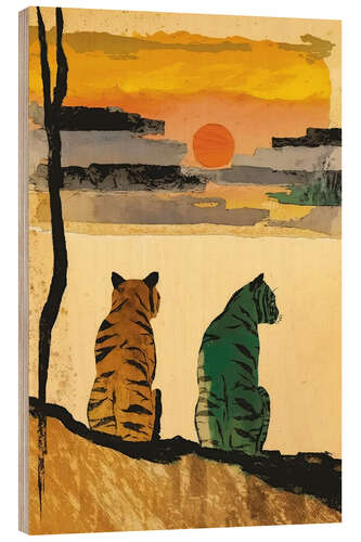 Wood print Resting Tigers