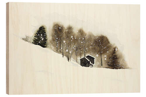 Tableau en bois Ski slope with wooden huts