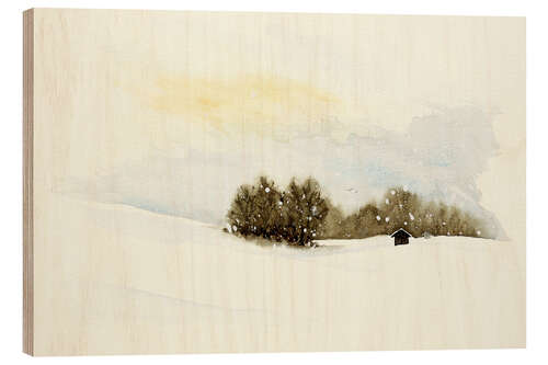 Trebilde Winter landscape with birds and cabin