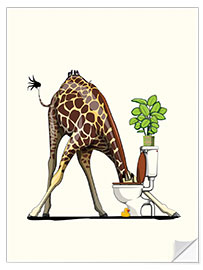 Vinilo para la pared Giraffe Drinking from Toilet