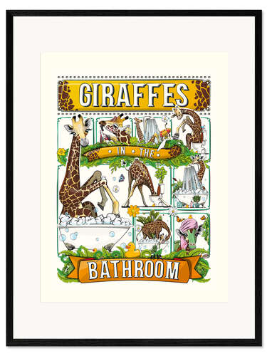 Kehystetty taidepainatus Giraffes in the Bathroom