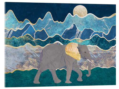 Stampa su vetro acrilico Moonlight elephant walking