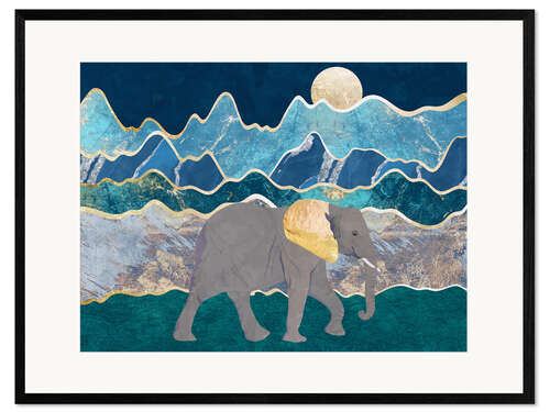 Framed art print Moonlight Elephant walking
