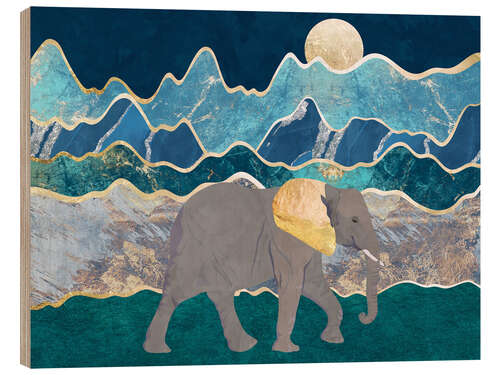 Wood print Moonlight Elephant walking