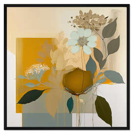 Gerahmter Kunstdruck Blaue and senffarbene Büten II