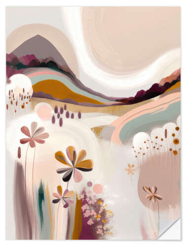 Selvklæbende plakat Colourful Floral Hills