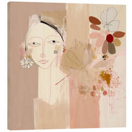 Wood print Abstract Portrait with Flowers