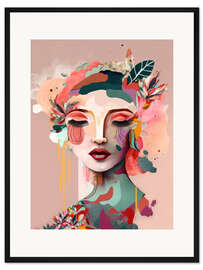 Gerahmter Kunstdruck Abstraktes farbenfrohes Porträt