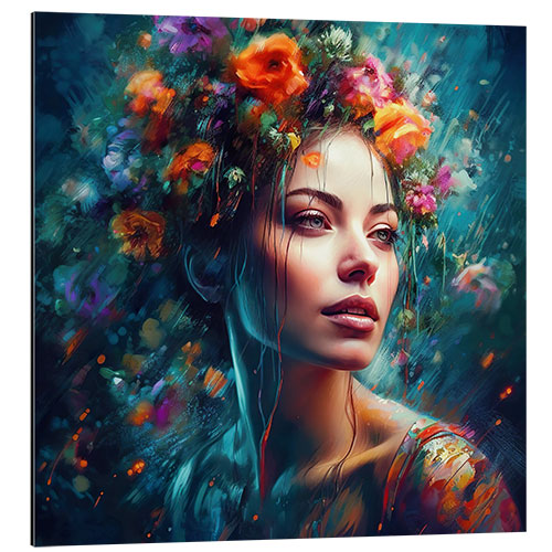 Aluminium print Beautiful Woman With Flowers in Her Hair