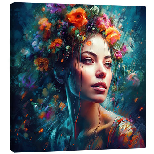 Canvas print Beautiful Woman With Flowers in Her Hair