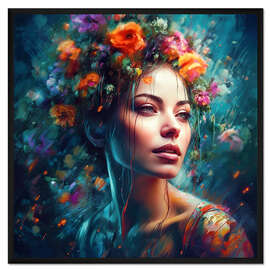 Gerahmter Kunstdruck Schöne Frau mit Blüten im Haar