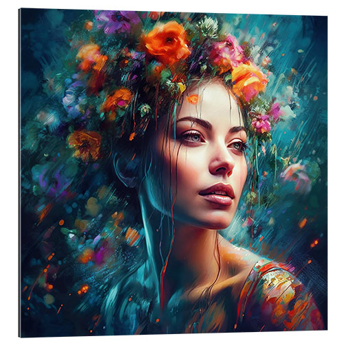 Cuadro de plexi-alu Beautiful Woman With Flowers in Her Hair