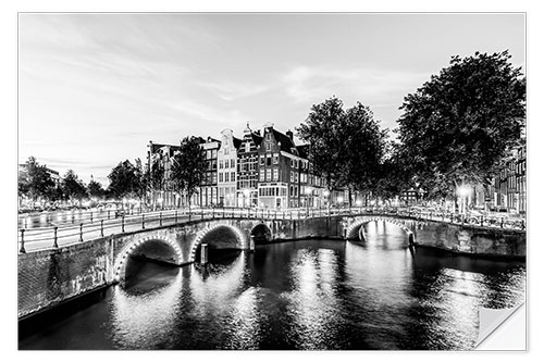 Selvklebende plakat Keizersgracht in Amsterdam in the Evening