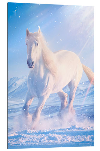 Galleriprint White horse gallops through the snow