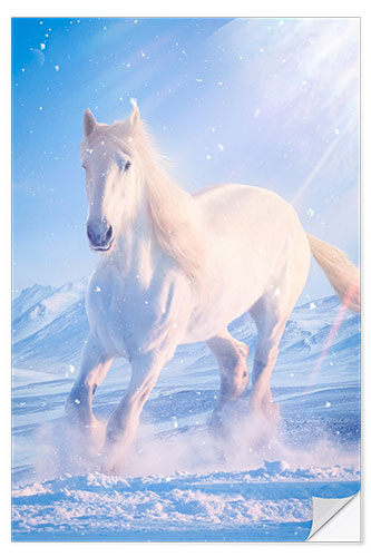 Sisustustarra White horse gallops through the snow