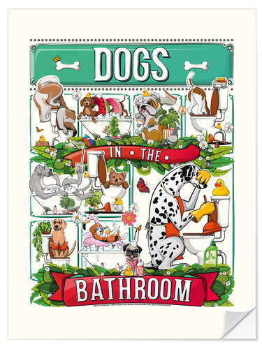 Selvklebende plakat Dogs in the Bathroom