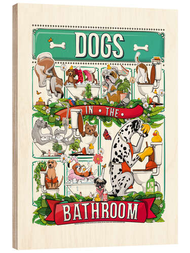 Tableau en bois Dogs in the Bathroom