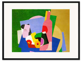 Gerahmter Kunstdruck Rosa Wein, Abstraktes Stillleben mit Flasche