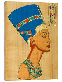 Holzbild  Büste der Nofretete, Papyrusmalerei