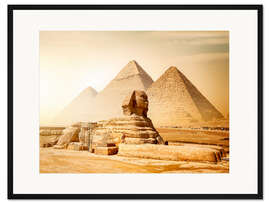Gerahmter Kunstdruck Sphinx und Pyramiden in der ägyptischen Wüste