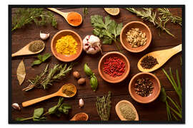 Gerahmter Kunstdruck Wandbild Küche Gewürze und frische Kräuter