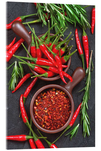 Acrylic print Chilli Peppers on a Black Table