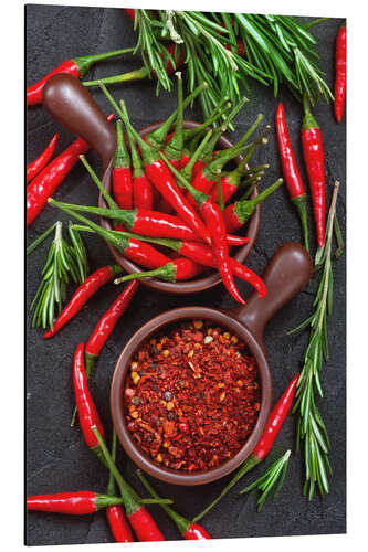 Aluminium print Chilli Peppers on a Black Table