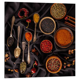 Tableau en aluminium Still Life of Spices with Spoons and Bowls