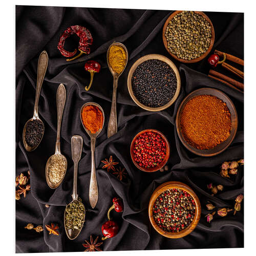 PVC-tavla Still Life of Spices with Spoons and Bowls