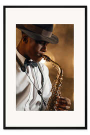Gerahmter Kunstdruck Jazz Musiker mit Saxophon