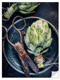 Sticker mural Still Life With Artichokes and Old Scissors