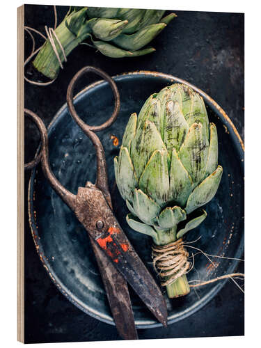 Quadro de madeira Still Life With Artichokes and Old Scissors